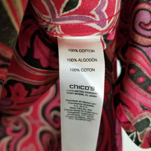 Chico's Women's Paisley Button Up Tunic Top Blouse Sz 14 Red Long Sleeve Artsy - Picture 6 of 7
